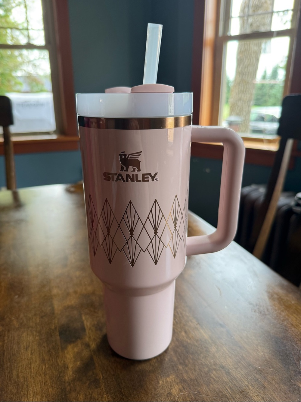 Stanley 40 oz. Pale Pink Insulated Tumbler with Handle and Straw